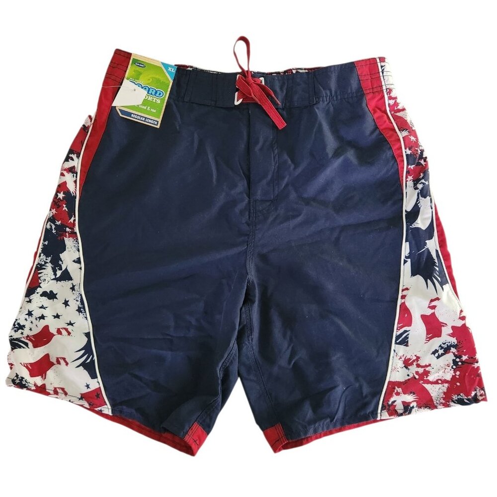 Old Navy Board Shorts Red White & Blue Regular Length Teen Boys XL (W32-9I)‎ NEW